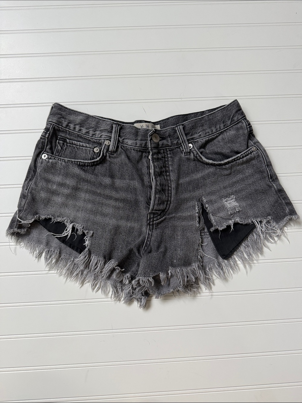 (264)We The Free Distressed Charcoal Frayed Denim Shorts